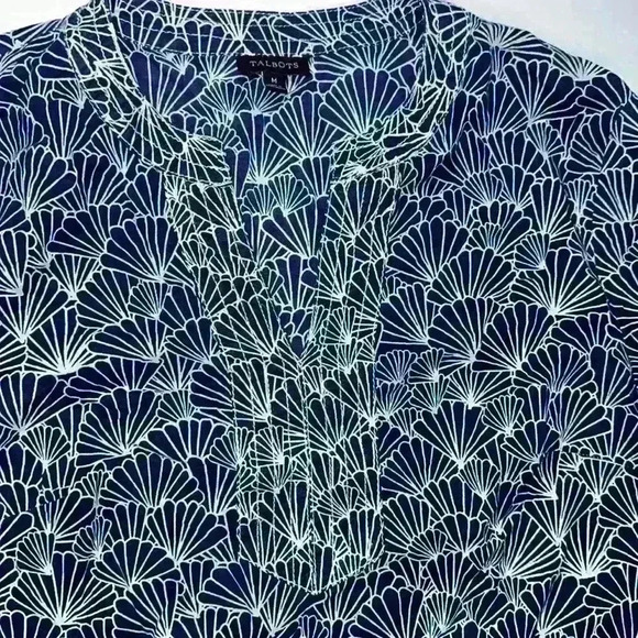 Talbots Floral 100% Cotton Blue Blouse Women’s Size Medium - Picture 2 of 3